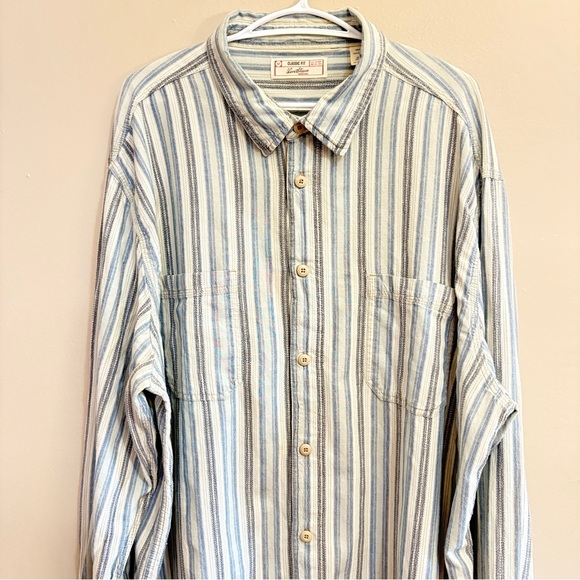 Vintage Levi’s Blue & White Stripe Relaxed Cotton Button Up Shirt - Size XXL EUC - Picture 3 of 15